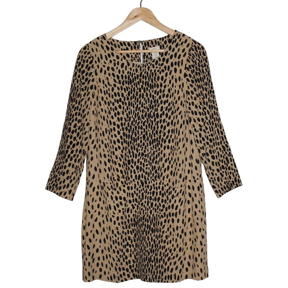 Women's J. Crew Jules 61368 Wildcat Tan Black Cheetah Long Sleeve Dress Size 4 - Picture 1 of 5